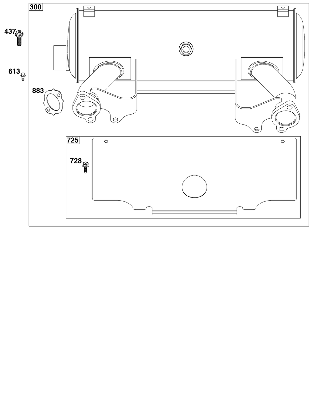 Exhaust Group Diagram and Parts List for 61E377-0051-J1 400000 - 699999 Briggs and Stratton Engine